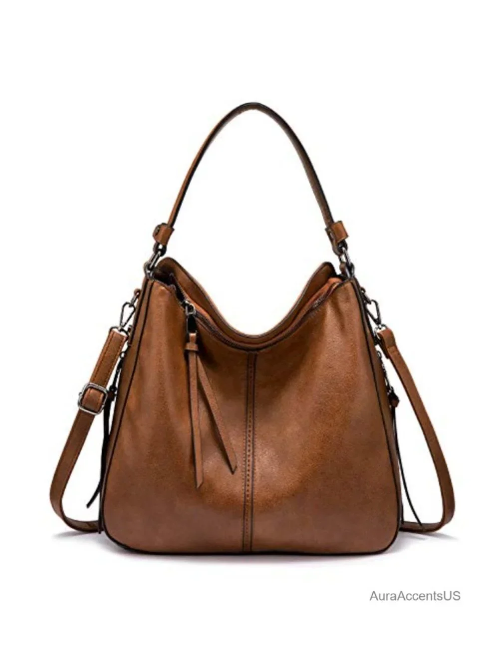Faux Leather Hobo Crossbody Bag with Tassels, Large Capacity Purse for Women